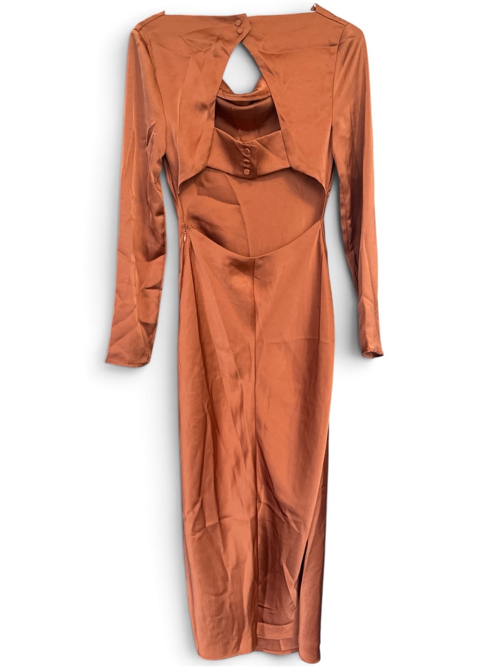 NWT Cowl Neck Long Sleeve Maxi Dress in Rust Cut Out Back Detail XS - Picture 3 of 7